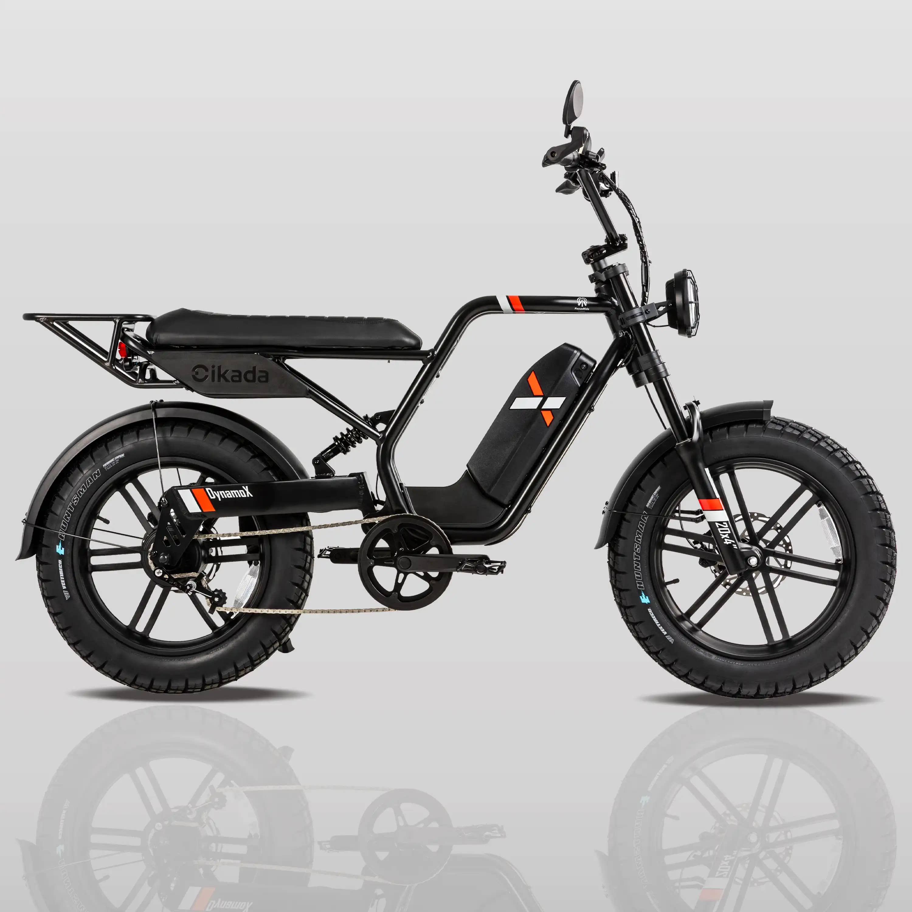 Full side profile of the Dynamo X electric bike in black.