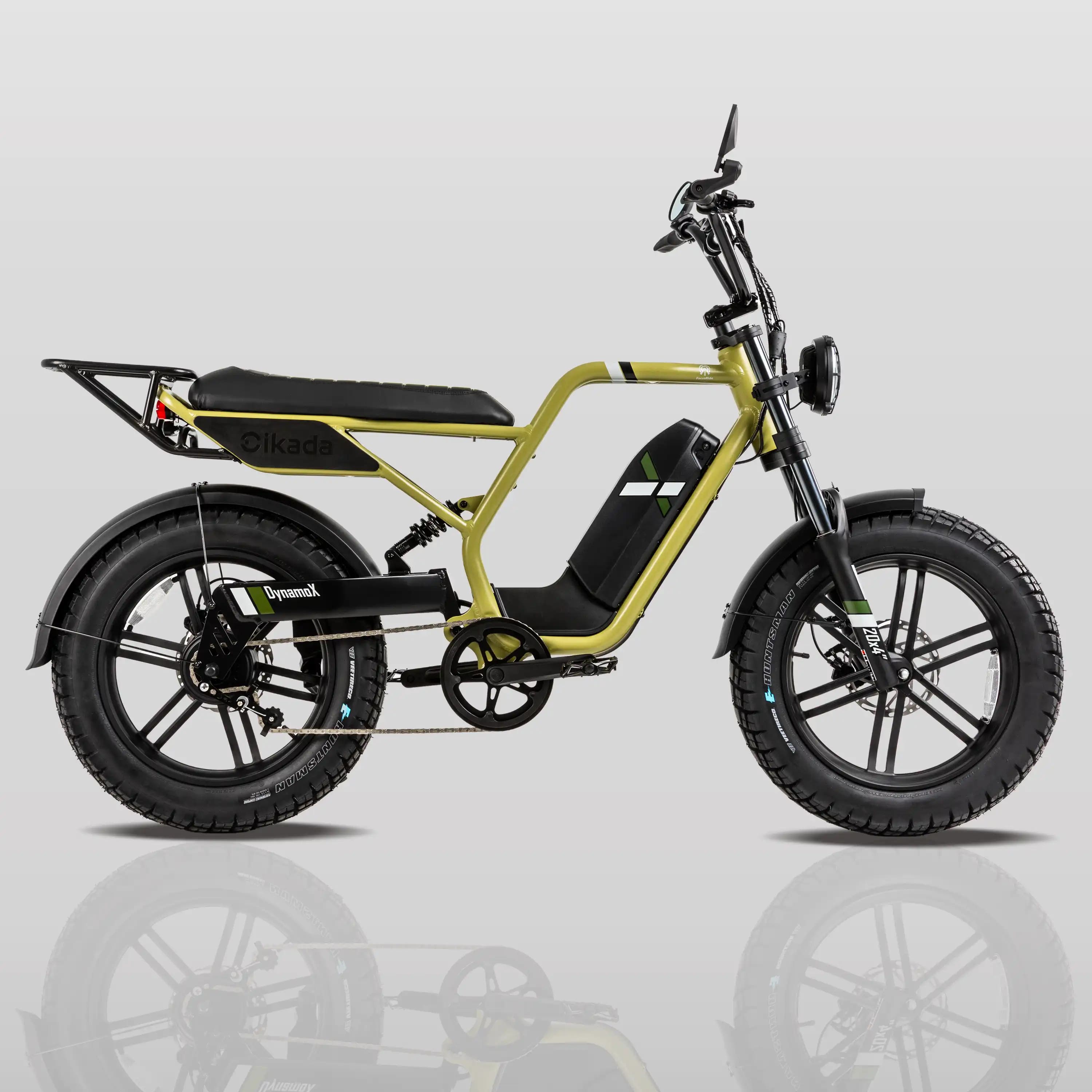 Full side profile of the Dynamo X electric bike in green.