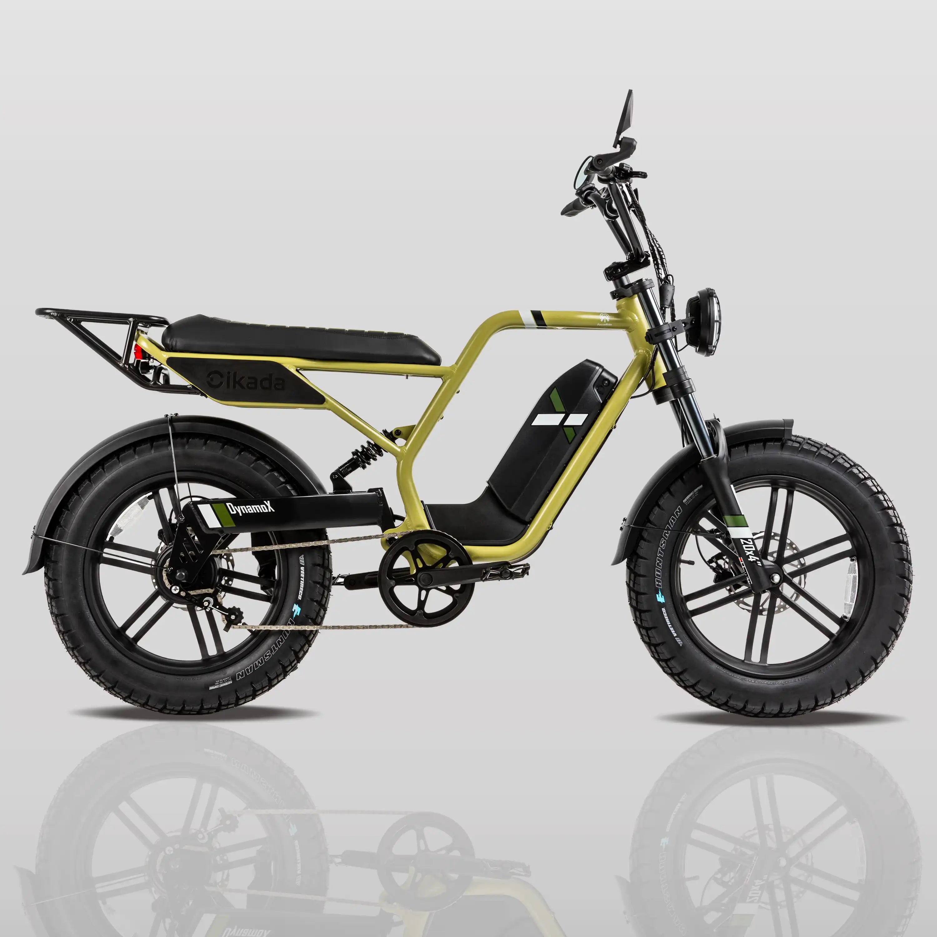 Full side profile of the Dynamo X electric bike in green.
